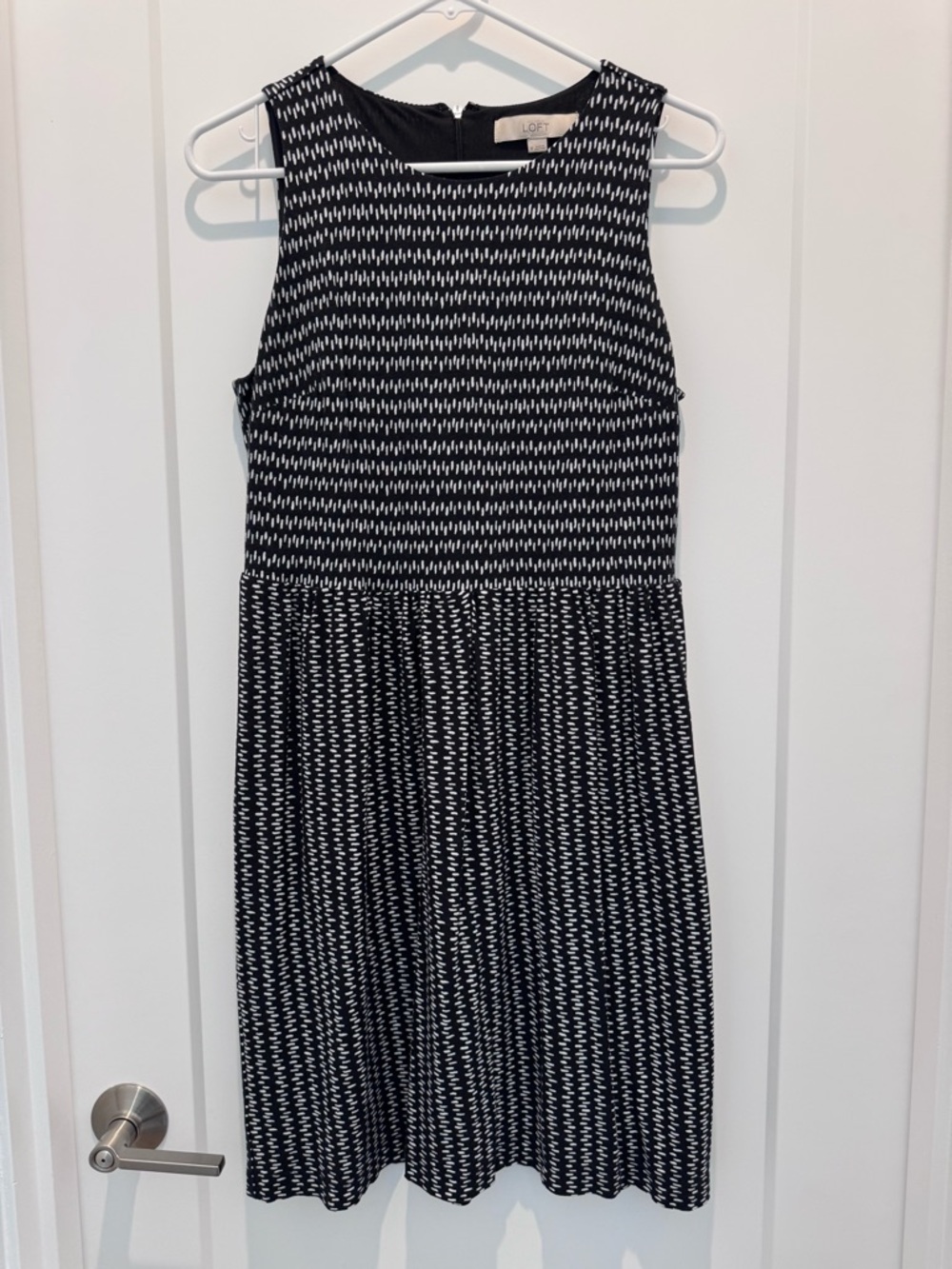 LOFT Black and White Dot-Stripe Sleeveless Dress
